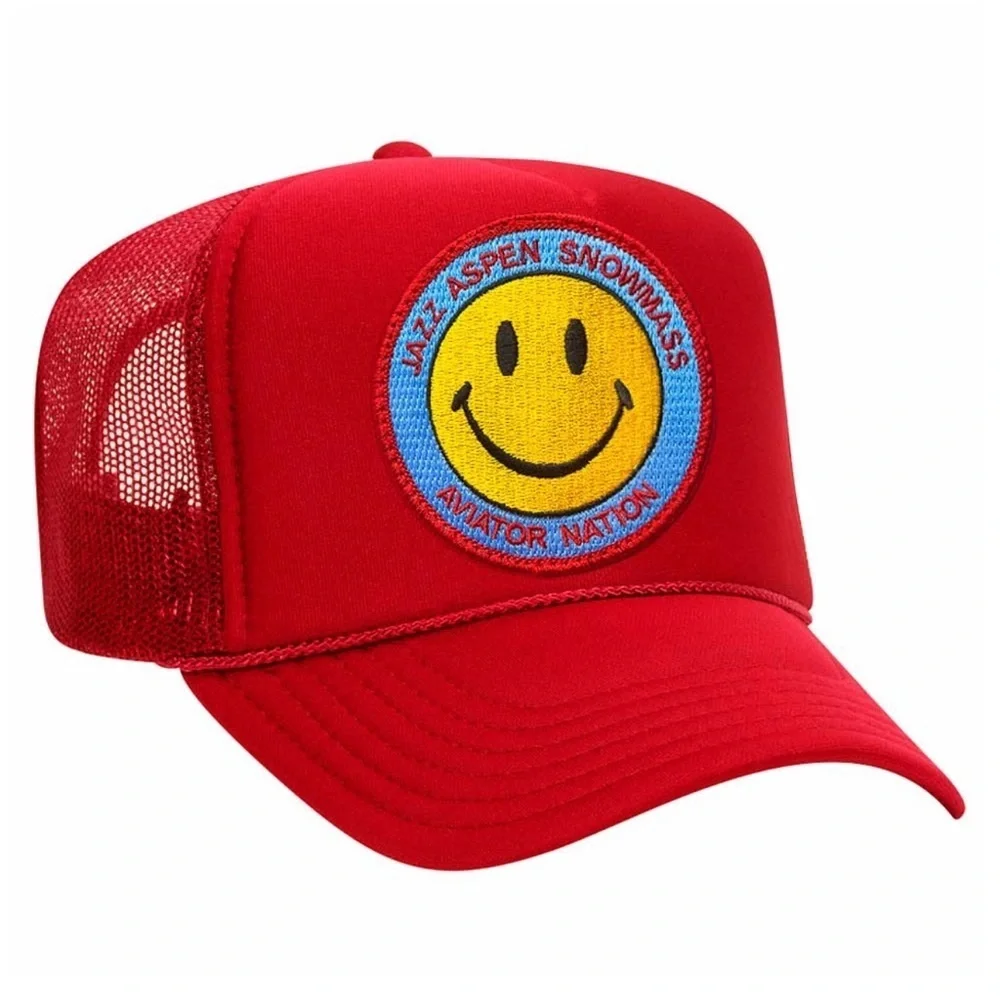 NWT Aviator Nation Jazz Aspen Snowmass 2022 Festival Trucker Hat Smiley Red​